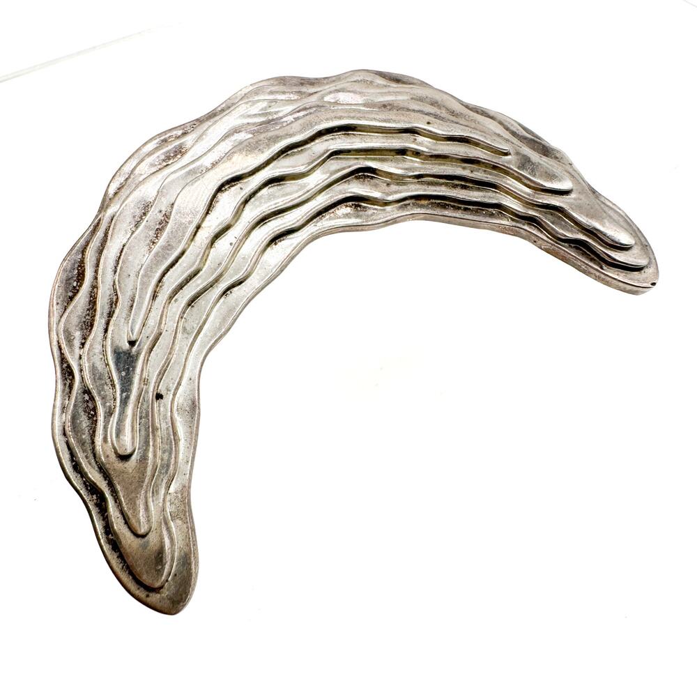 Sterling Silver Crescent Moon Brooch | Vintage Modernist Signed NR Designer Pin